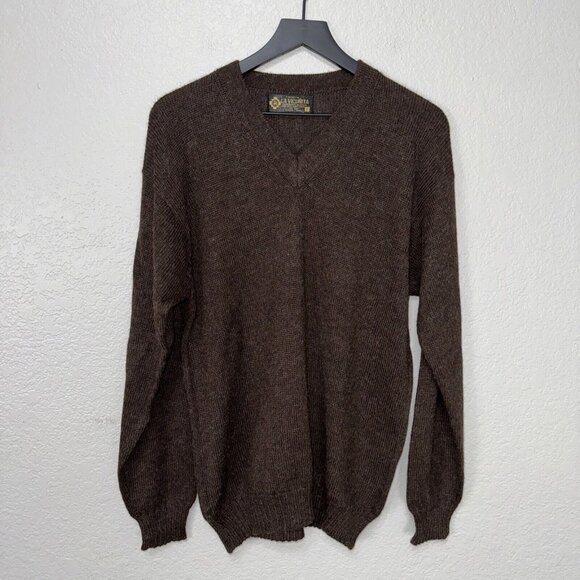 La Vicunita Sweater Womens Large Baby‎ Alpaca Pullover V Neck Brown Long Sleeve - Picture 1 of 11